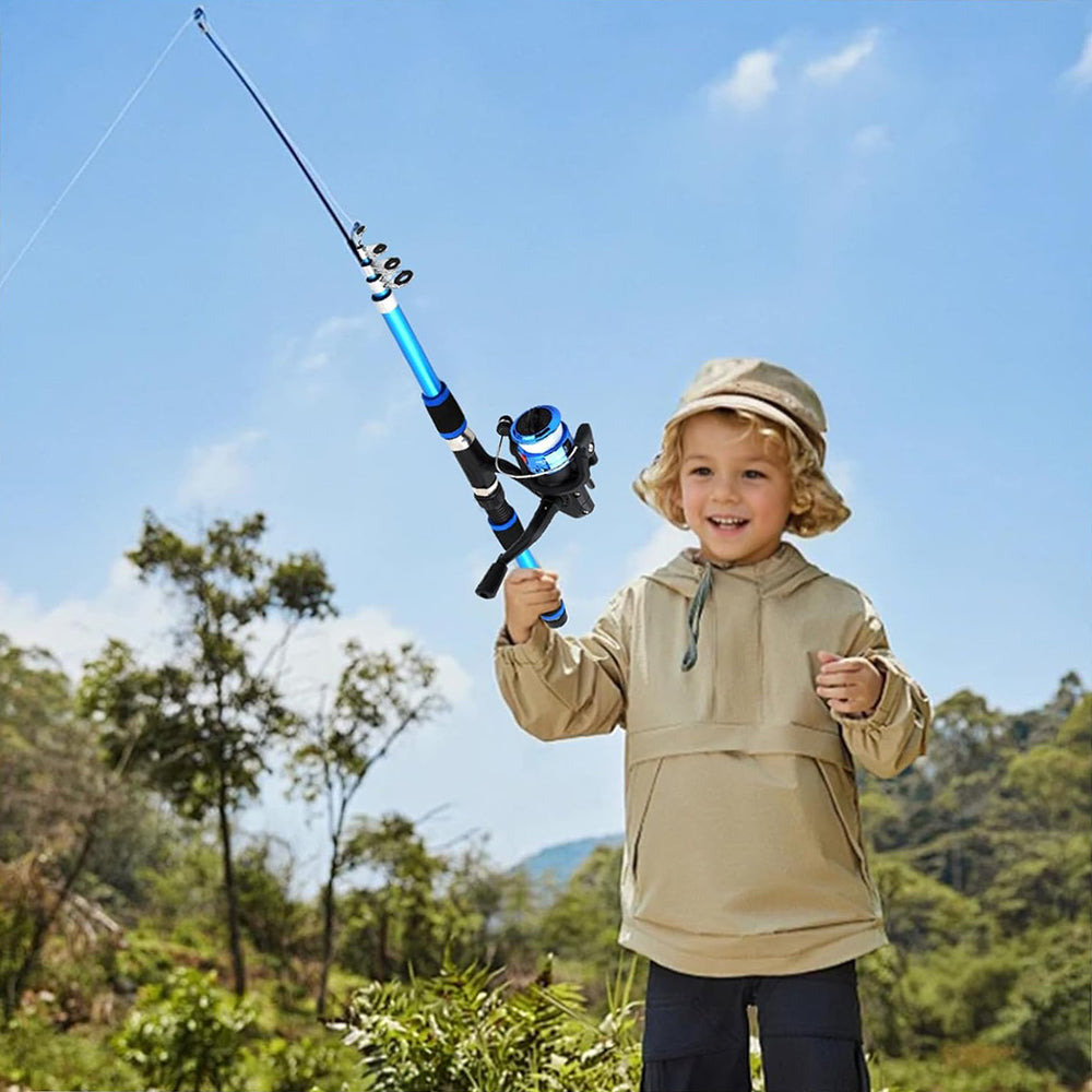 Jercoda Fishing Rod Kit with Tackles, Telescopic Fishing Pole and Reel Cambo Set, Fishing Set with Spinning Reel, Portable Fishing Accessories with Storage Bag for Beginners Youth, Blue