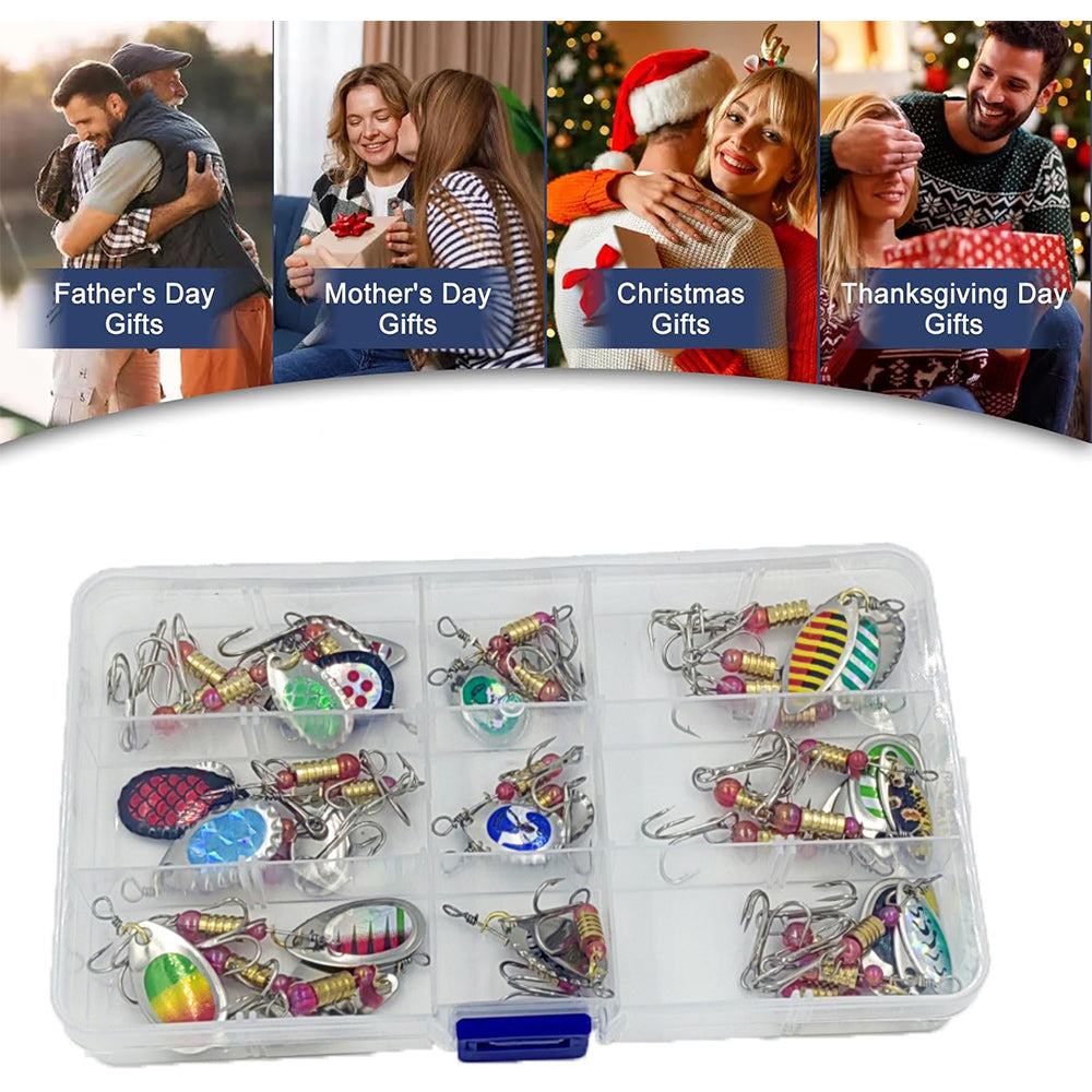 Jercoda 30pcs Fishing Lures Kit with Tackle Box, Colorful Fishing Lure Bass Baits Kit Sharp Hooks Hard Metal Lure Baits Spinner Baits Set for Fishing
