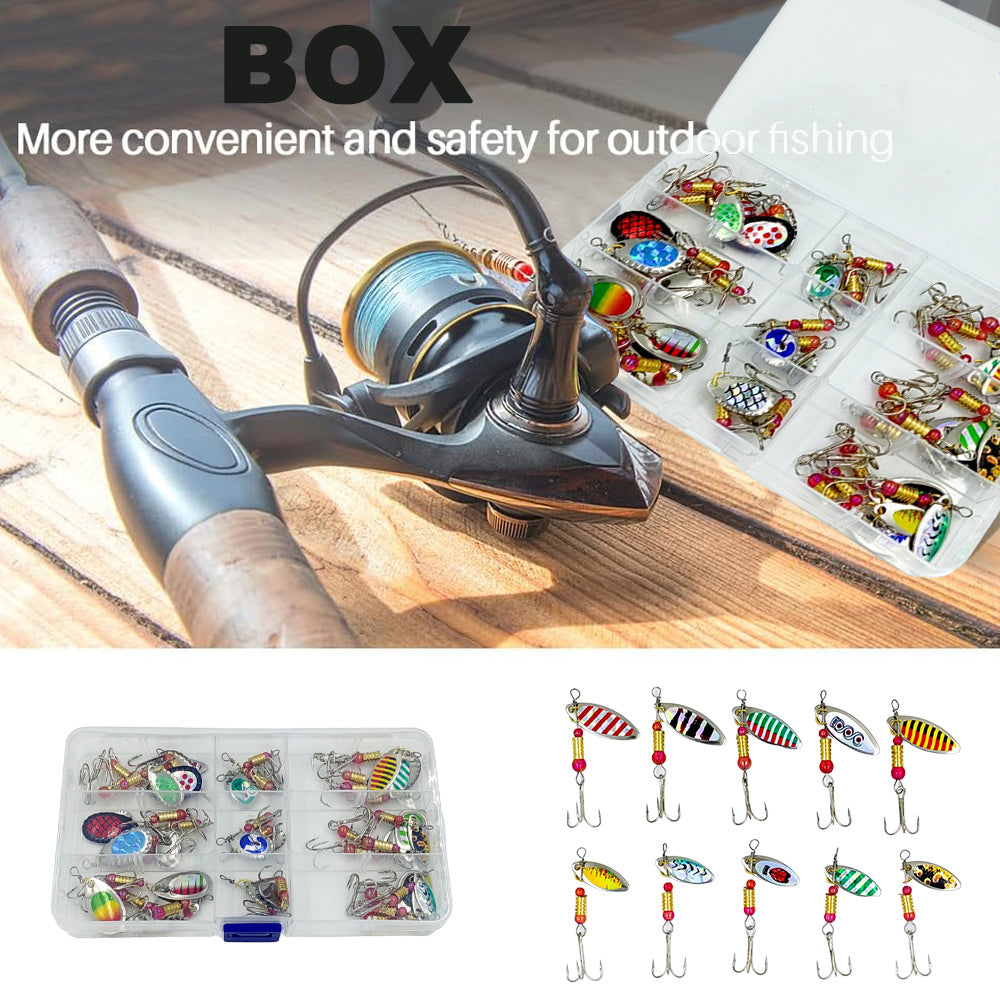 Jercoda 30pcs Fishing Lures Kit with Tackle Box, Colorful Fishing Lure Bass Baits Kit Sharp Hooks Hard Metal Lure Baits Spinner Baits Set for Fishing