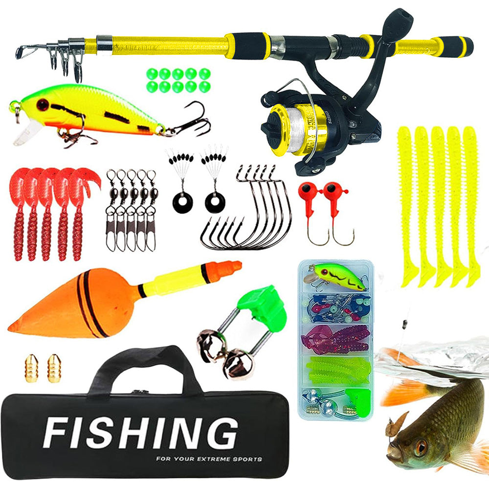 Jercoda Fishing Pole and Reel Cambo Set, Portable Telescopic Fishing Rod Kit for Beginners Youth