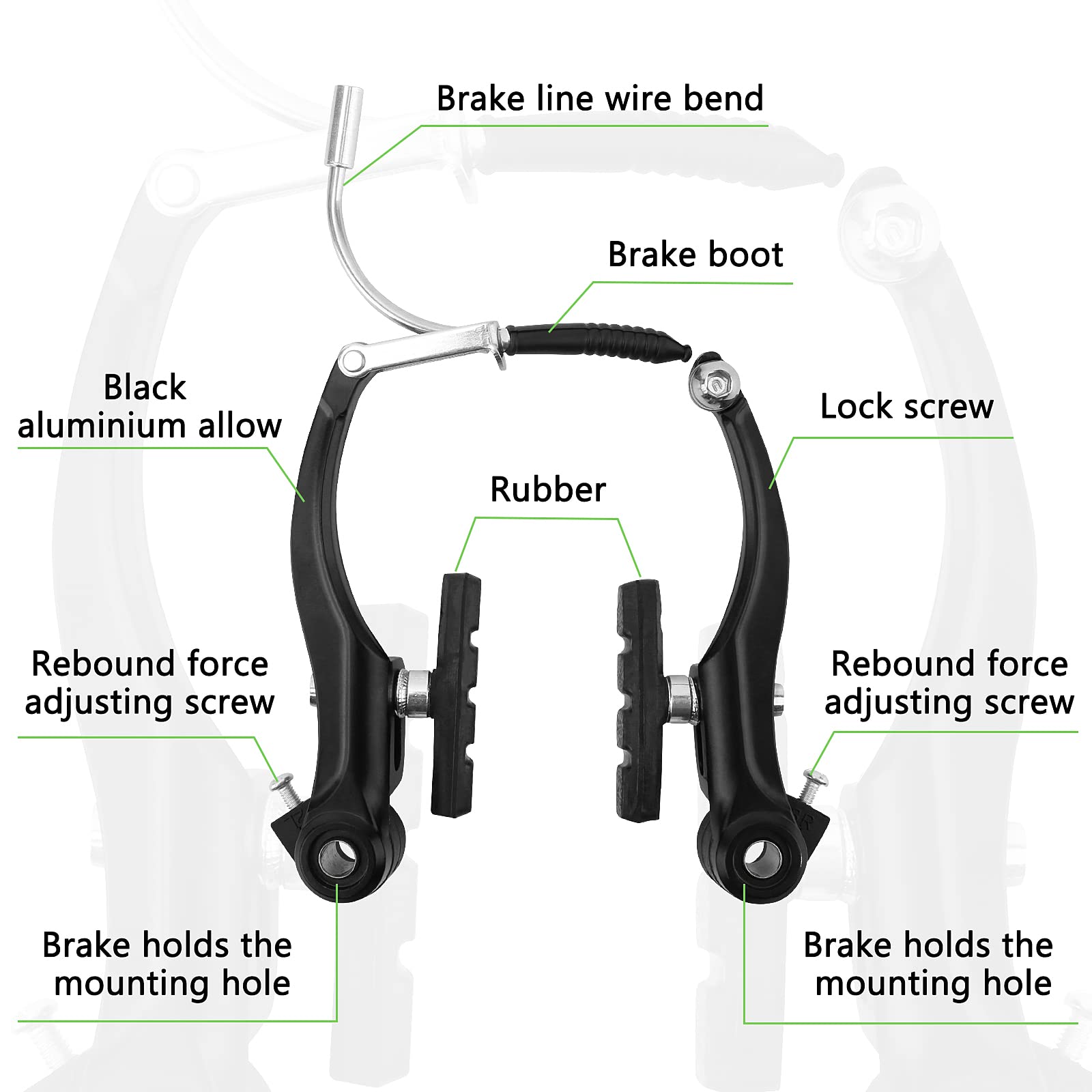 Jercoda 1 Set Bike v Brake, Bike Disc Brake Aluminum Front and Rear Caliper Brakes for Road Bike Mountain Bike