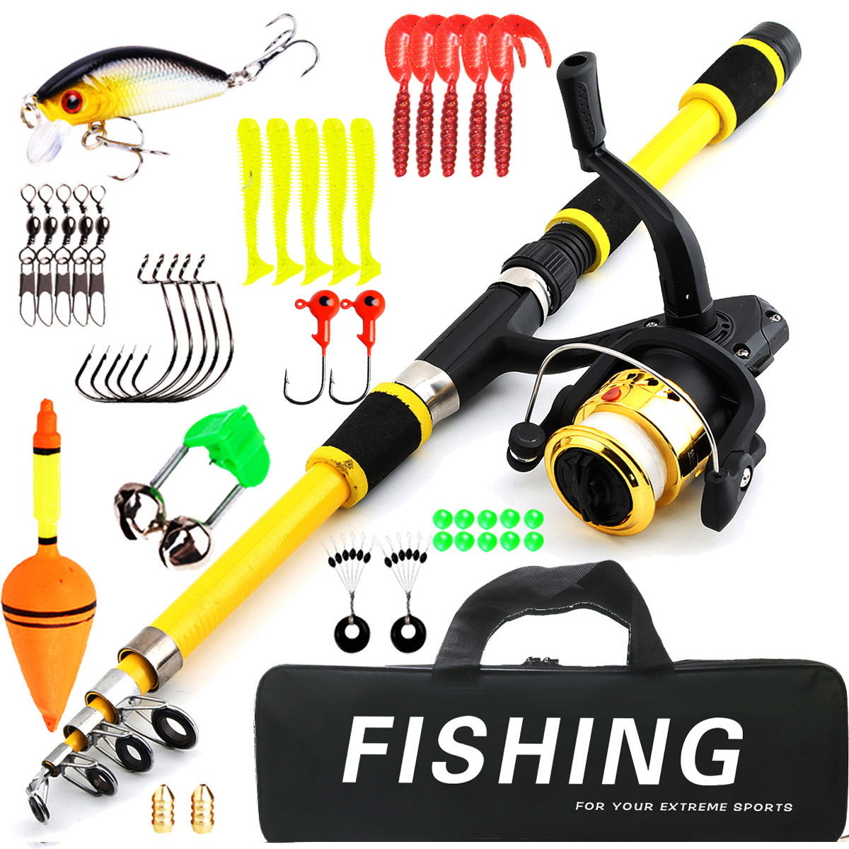 Jercoda Fishing Pole and Reel Cambo Set, Portable Telescopic Fishing Rod Kit for Beginners Youth