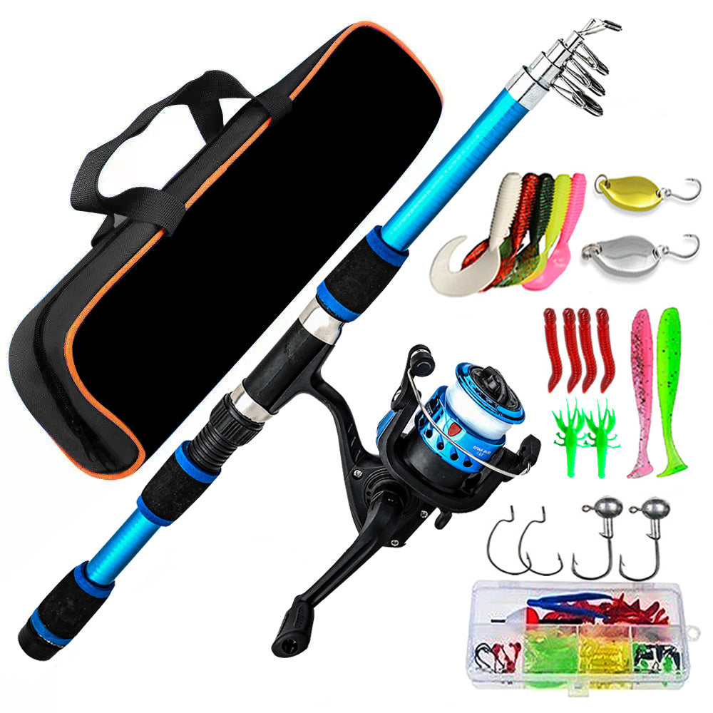 Jercoda Fishing Rod Kit with Tackles, Telescopic Fishing Pole and Reel Cambo Set, Fishing Set with Spinning Reel, Portable Fishing Accessories with Storage Bag for Beginners Youth, Blue