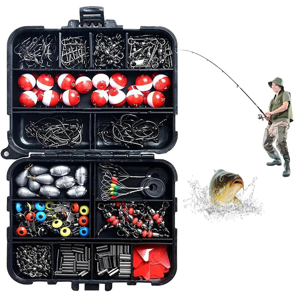Jercoda 264pcs Fishing Lure Kit with Tackle Box, Multiple Fishing Accessories Kit with Hooks Sinkers Swivels