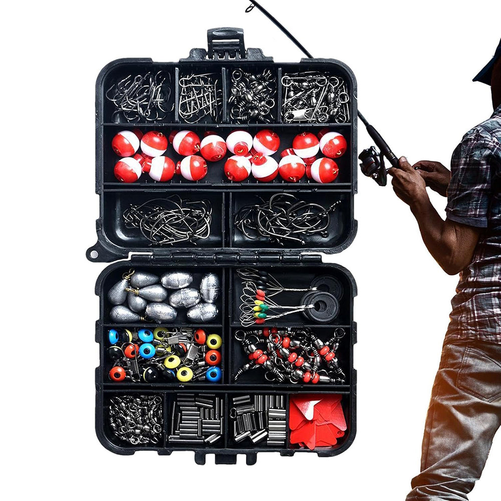 Jercoda 264pcs Fishing Lure Kit with Tackle Box, Multiple Fishing Accessories Kit with Hooks Sinkers Swivels
