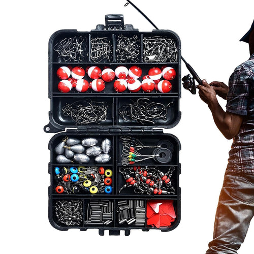 Jercoda 264pcs Fishing Lure Kit with Tackle Box, Multiple Fishing Accessories Kit with Hooks Sinkers Swivels
