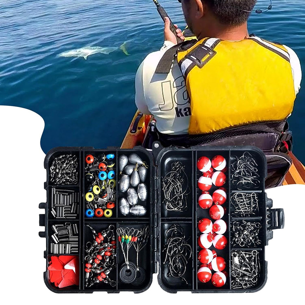 Jercoda 264pcs Fishing Lure Kit with Tackle Box, Multiple Fishing Accessories Kit with Hooks Sinkers Swivels