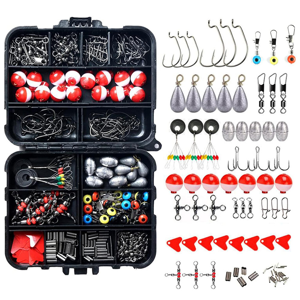 Jercoda 264pcs Fishing Lure Kit with Tackle Box, Multiple Fishing Accessories Kit with Hooks Sinkers Swivels