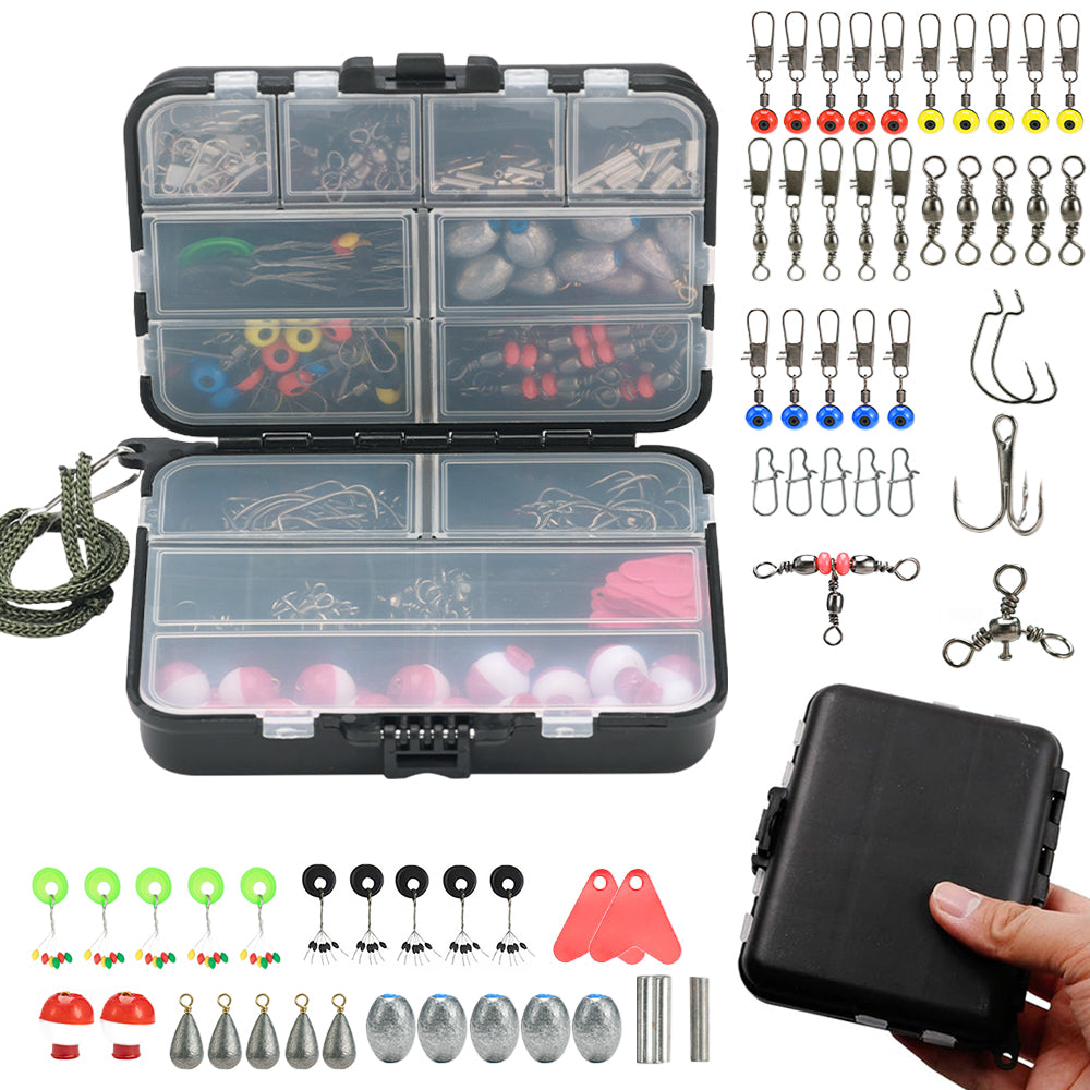 Jercoda 264pcs Fishing Lure Kit with Tackle Box, Multiple Fishing Accessories Kit with Hooks Sinkers Swivels