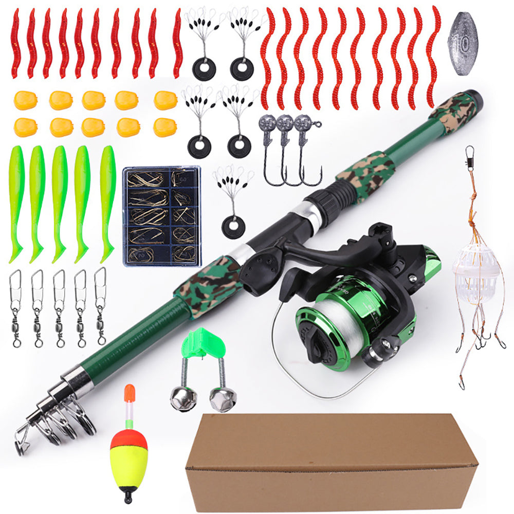 Jercoda 55 pcs Fishing Rod and Reel Set with Tackles for Beginners, 71 in Extensible Fishing Rod Combo Set for Beginners, Green