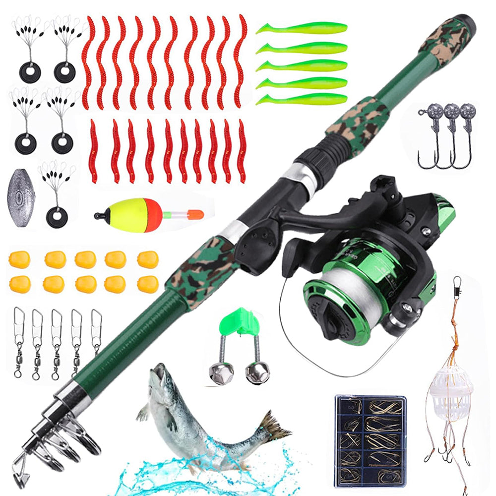 Jercoda 55 pcs Fishing Rod and Reel Set with Tackles for Beginners, 71 in Extensible Fishing Rod Combo Set for Beginners, Green