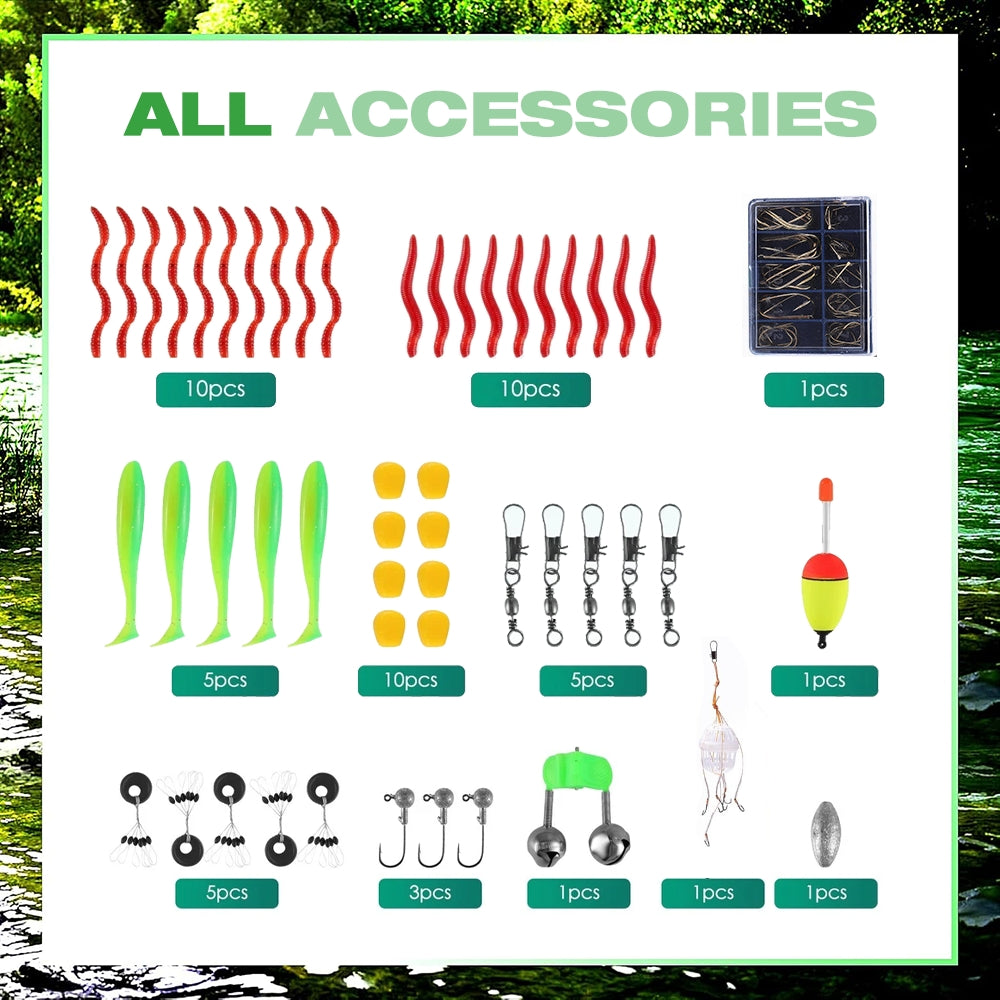 Jercoda 55 pcs Fishing Rod and Reel Set with Tackles for Beginners, 71 in Extensible Fishing Rod Combo Set for Beginners, Green