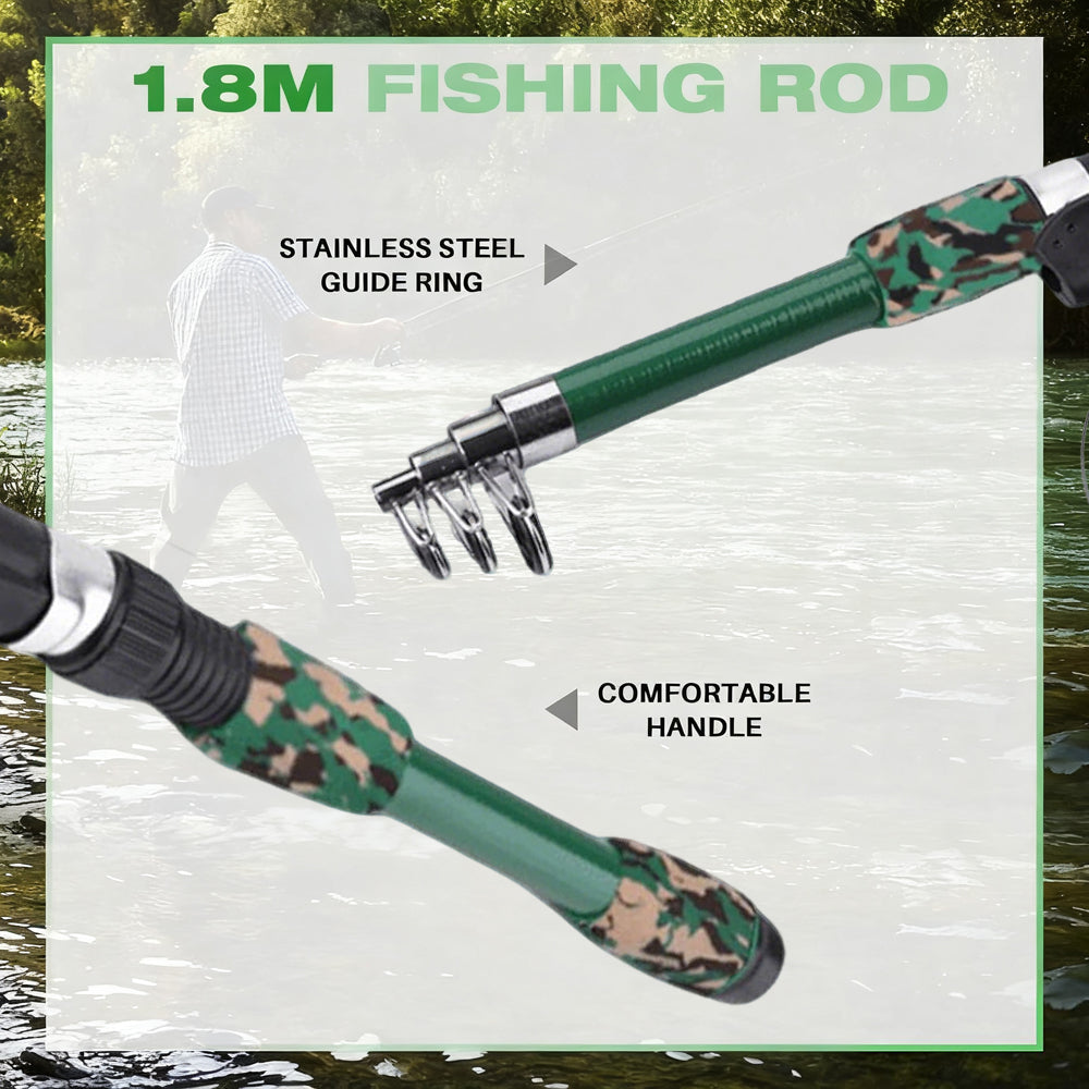 Jercoda 55 pcs Fishing Rod and Reel Set with Tackles for Beginners, 71 in Extensible Fishing Rod Combo Set for Beginners, Green