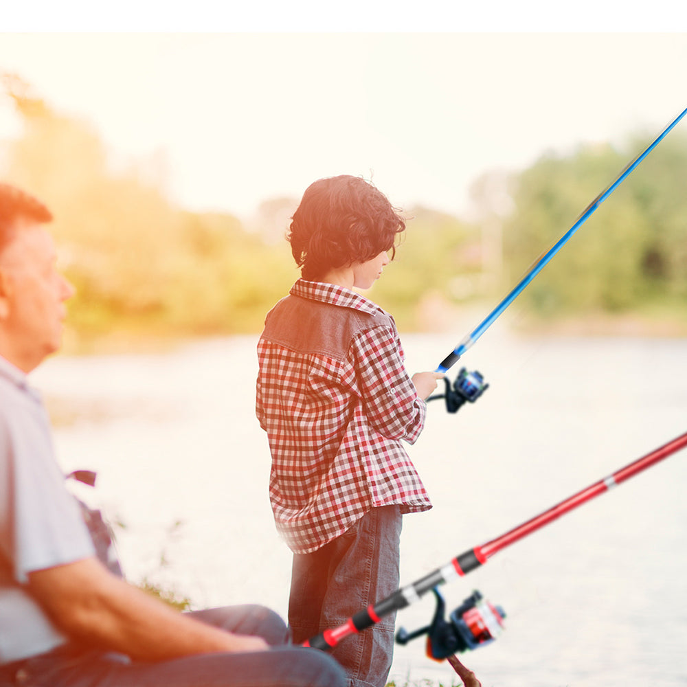 Jercoda 2 Pack 70inch Fishing Rod Reel Combos with Storage Bag, Telescopic Fishing Rod Set with Tackle Box, Portable Fishing Kit, Set of 2, Blue and Red