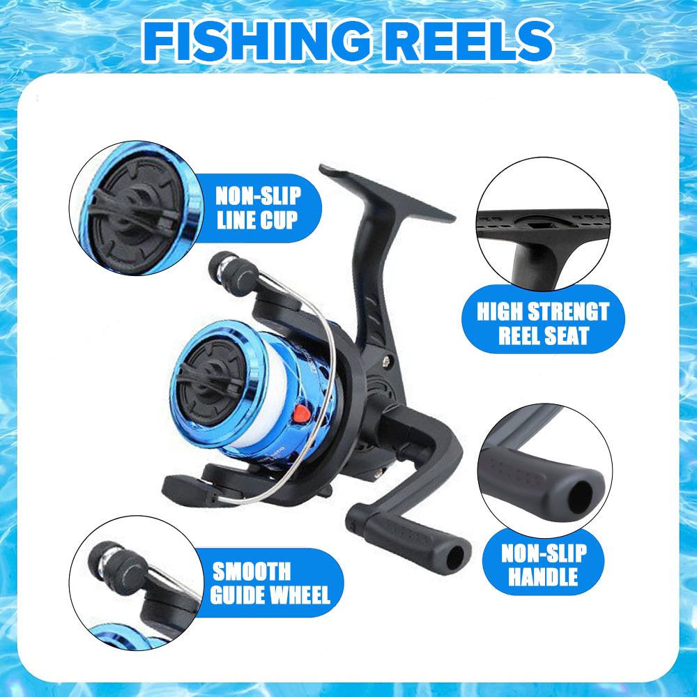 Jercoda 2 Pack 70inch Fishing Rod Reel Combos with Storage Bag, Telescopic Fishing Rod Set with Tackle Box, Portable Fishing Kit, Set of 2, Blue and Red