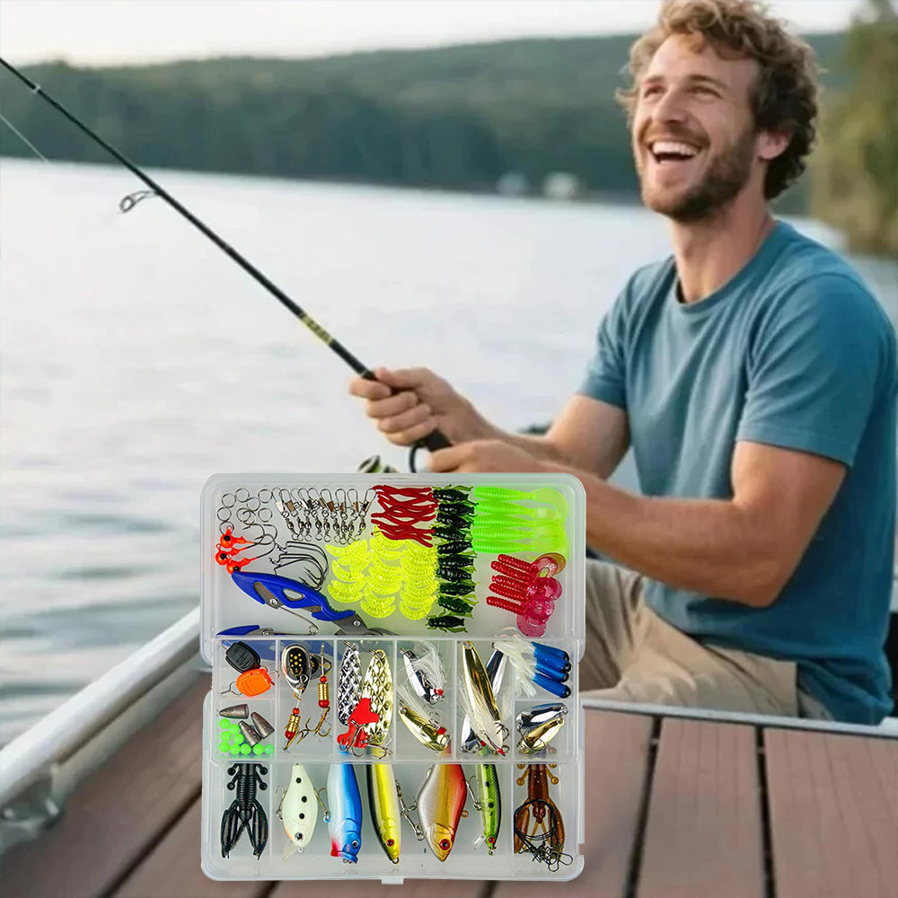 Jercoda 120pcs Fishing Lure Kits Set for Beginner, Long-Range Casting Lure Set with Lure Pliers for Freshwater Saltwater Fishing