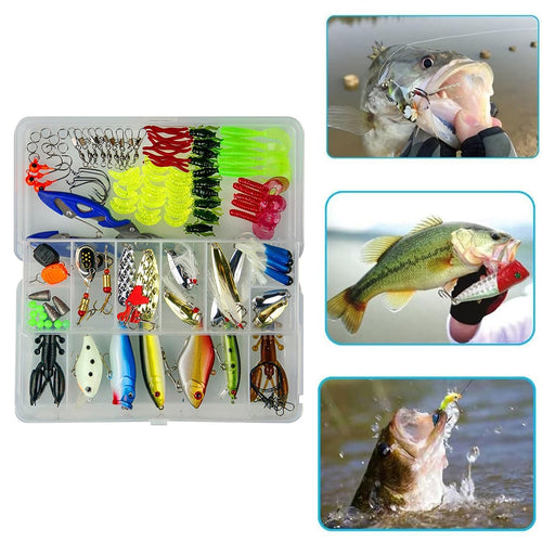 Jercoda 120pcs Fishing Lure Kits Set for Beginner, Long-Range Casting Lure Set with Lure Pliers for Freshwater Saltwater Fishing