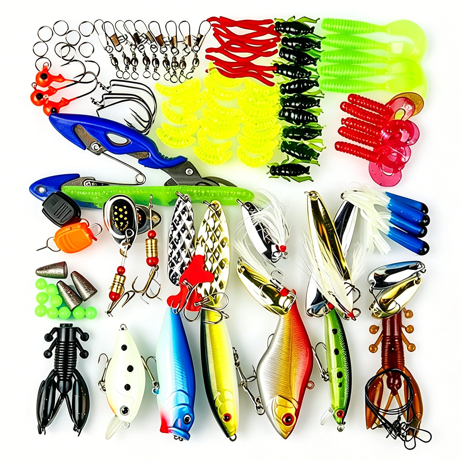 Jercoda 120pcs Fishing Lure Kits Set for Beginner, Long-Range Casting Lure Set with Lure Pliers for Freshwater Saltwater Fishing