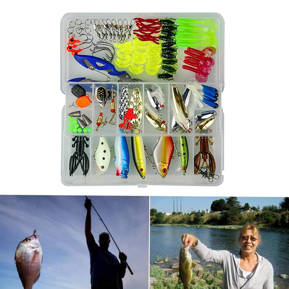 Jercoda 120pcs Fishing Lure Kits Set for Beginner, Long-Range Casting Lure Set with Lure Pliers for Freshwater Saltwater Fishing