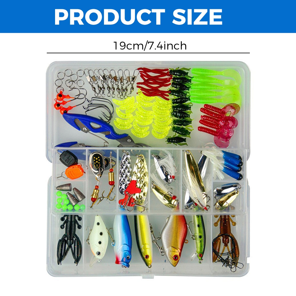 Jercoda 120pcs Fishing Lure Kits Set for Beginner, Long-Range Casting Lure Set with Lure Pliers for Freshwater Saltwater Fishing
