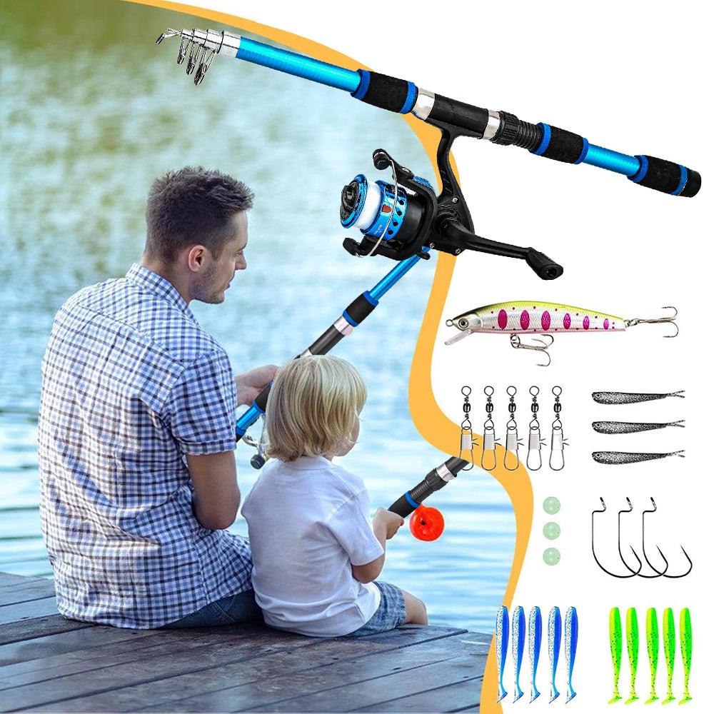 Jercoda Fishing Rod Kit with Tackles, Telescopic Fishing Pole and Reel Cambo Set, Fishing Set with Spinning Reel, Portable Fishing Accessories with Storage Bag for Beginners Youth, Blue