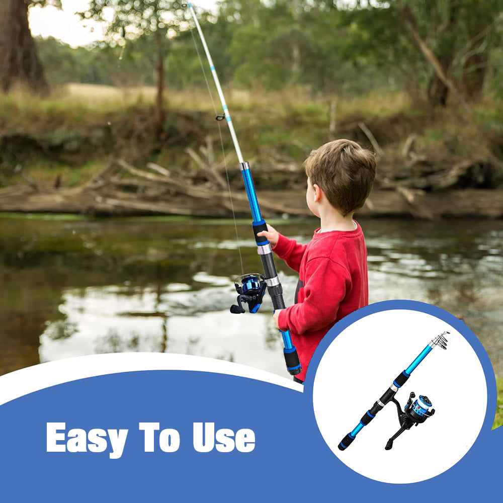 Jercoda Fishing Rod Kit with Tackles, Telescopic Fishing Pole and Reel Cambo Set, Fishing Set with Spinning Reel, Portable Fishing Accessories with Storage Bag for Beginners Youth, Blue