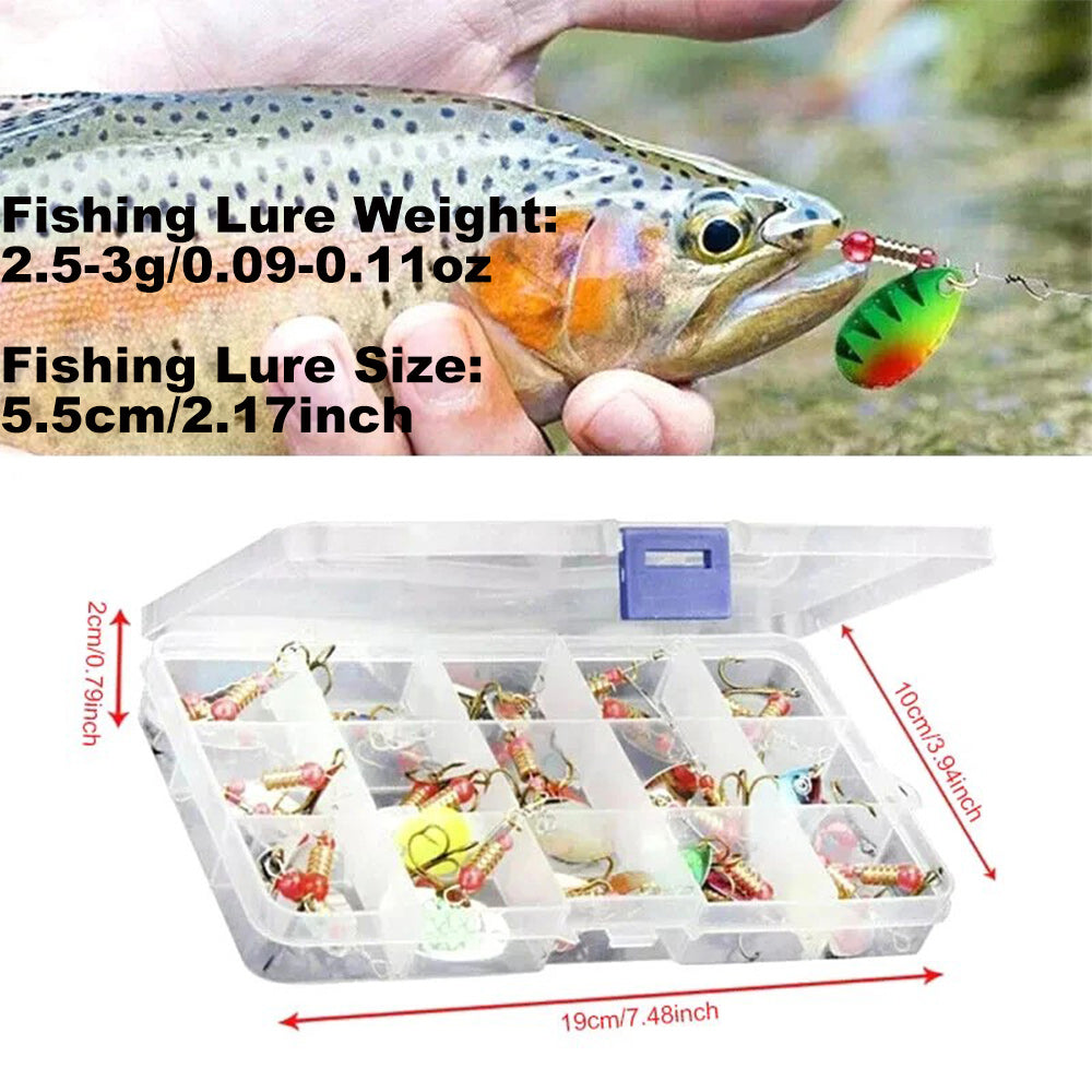 Jercoda 30pcs Fishing Lures Kit with Tackle Box, Colorful Fishing Lure Bass Baits Kit Sharp Hooks Hard Metal Lure Baits Spinner Baits Set for Fishing
