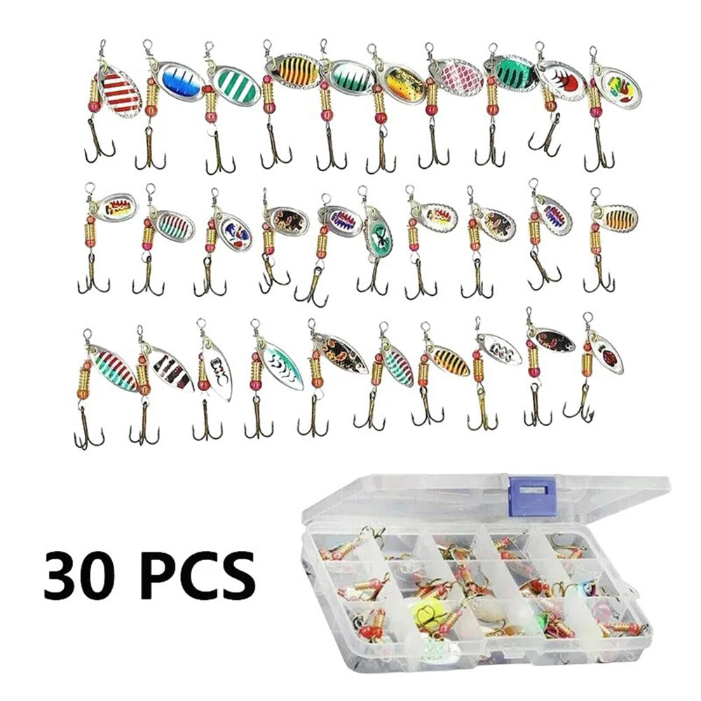 Jercoda 30pcs Fishing Lures Kit with Tackle Box, Colorful Fishing Lure Bass Baits Kit Sharp Hooks Hard Metal Lure Baits Spinner Baits Set for Fishing