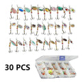 Jercoda 30pcs Fishing Lures Kit with Tackle Box, Colorful Fishing Lure Bass Baits Kit Sharp Hooks Hard Metal Lure Baits Spinner Baits Set for Fishing