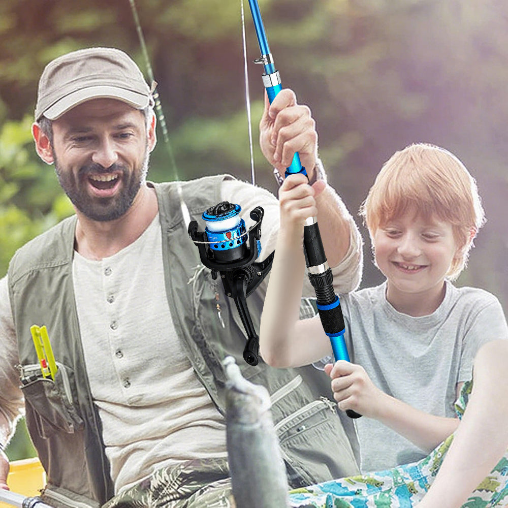 Jercoda Fishing Rod Kit with Tackles, Telescopic Fishing Pole and Reel Cambo Set, Fishing Set with Spinning Reel, Portable Fishing Accessories with Storage Bag for Beginners Youth, Blue